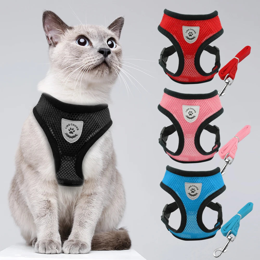 Mesh Cat Harness and Leash Breathable Reflective Kitten Cats Harnesses Small Dog Puppy Harness for French Bulldog Chihuahua Pug